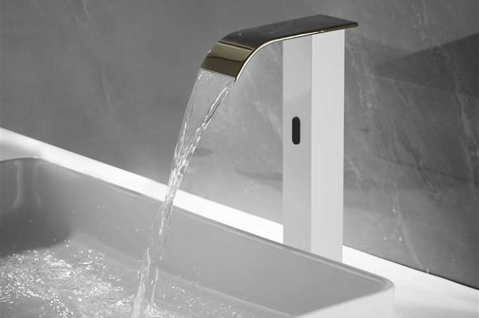 Fontana Tall Waterfall White and Gold Electronic Touchless Sensor Faucet